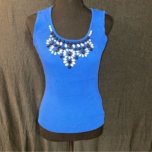 RUBY RD BEADED BLUE TANK TOP